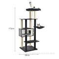 Menara kucing kayu besar modern dengan tiang goresan